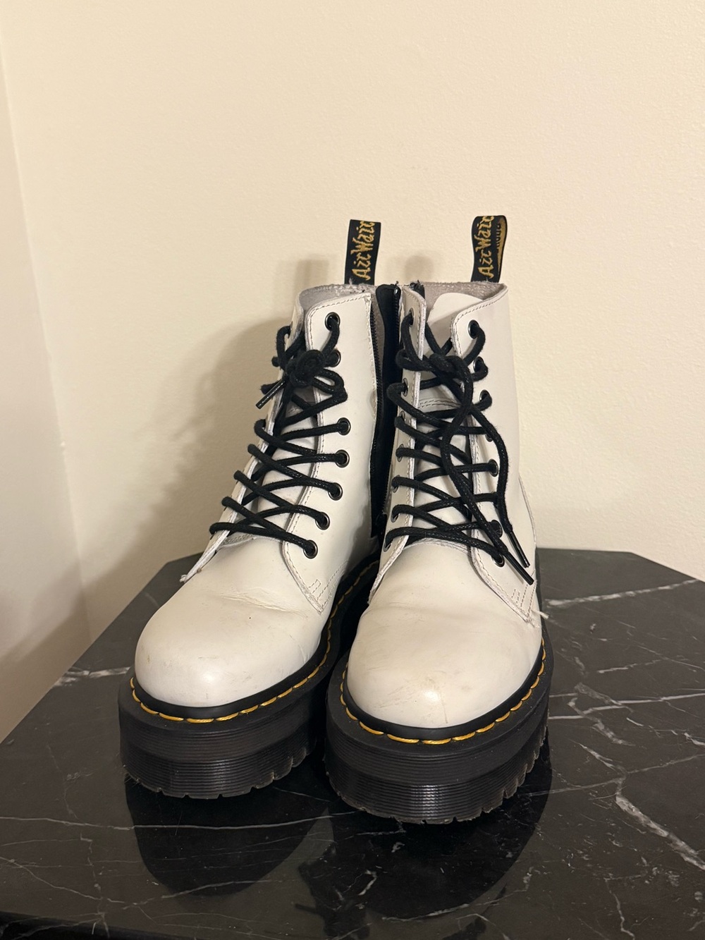 Dr. Martens White Lace-Up Platform Boots